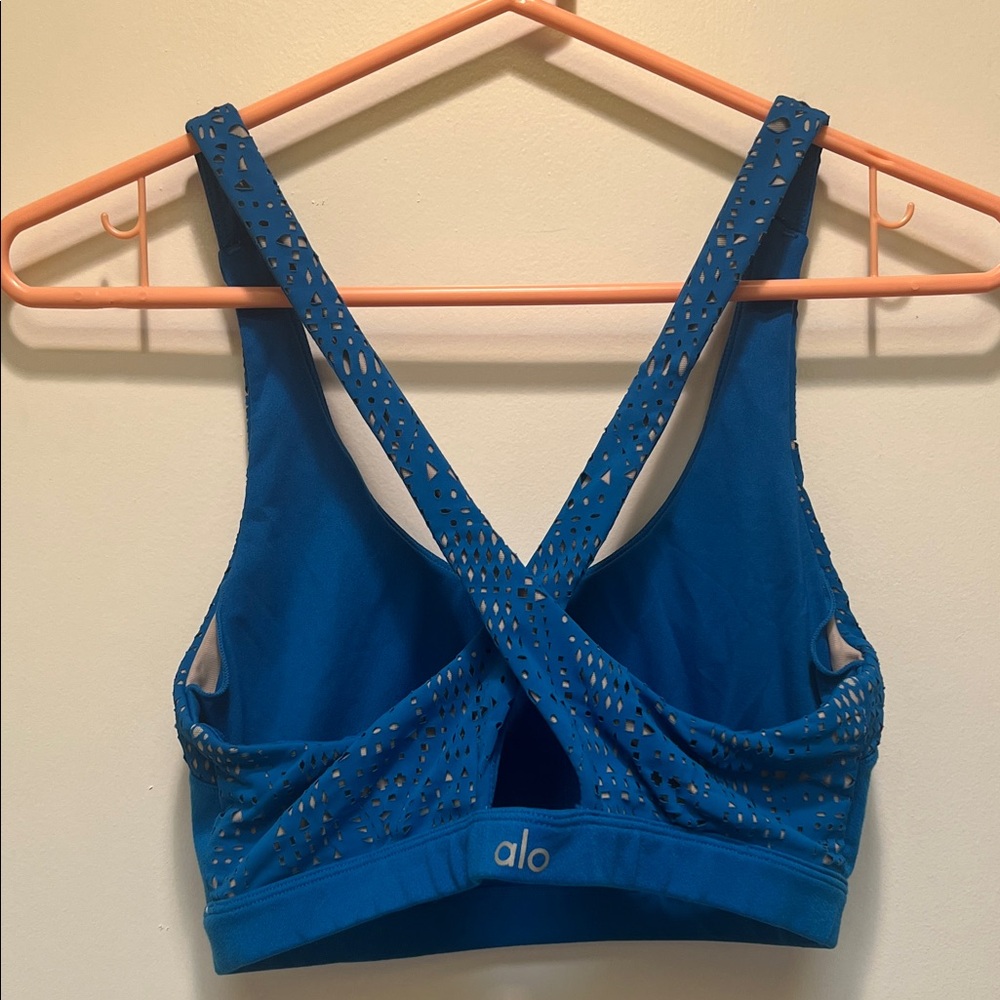 ALO Yoga Teal Sports Bra with Mesh Detail - Picture 2 of 2